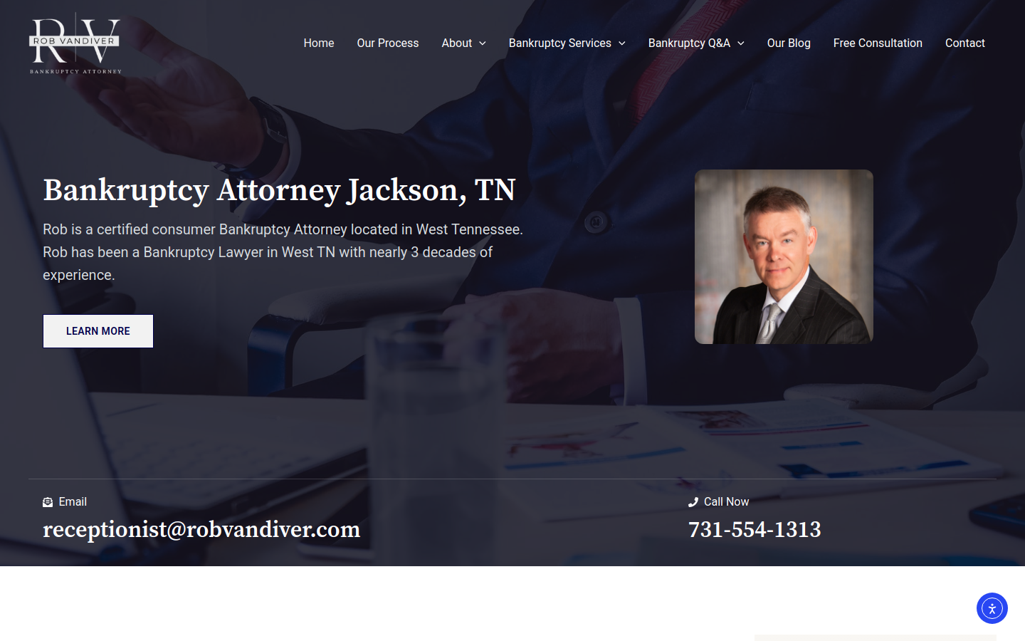 Rob Vandiver Bankruptcy Attorney website screenshot