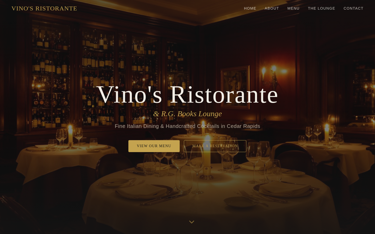 Vino's Ristorante & R.G. Books Lounge website screenshot